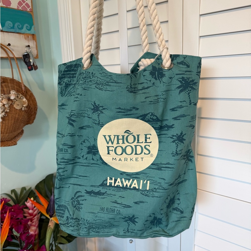 Rare Hawaii Whole Foods Tag Aloha Co. Blue Tote Bag